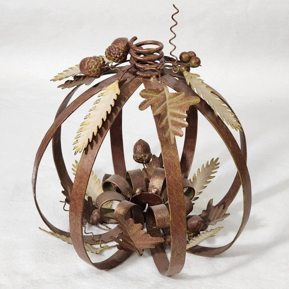 Vintage Metal Pumpkin Lantern Rustic Farmhouse Fall Decor for Thanksgiving Table